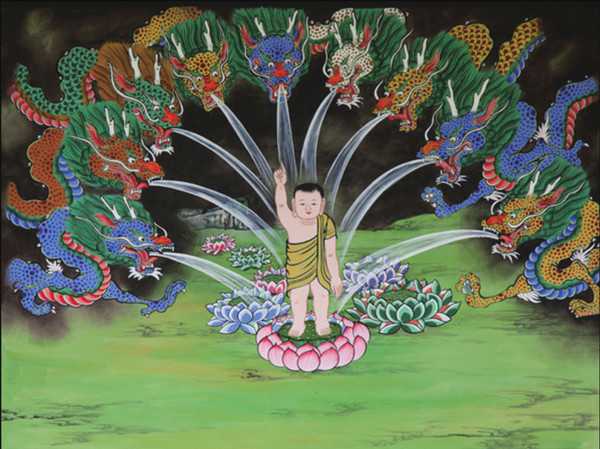 사찰에서 볼 수 있는 ‘구룡토수’(九龍吐水) 벽화